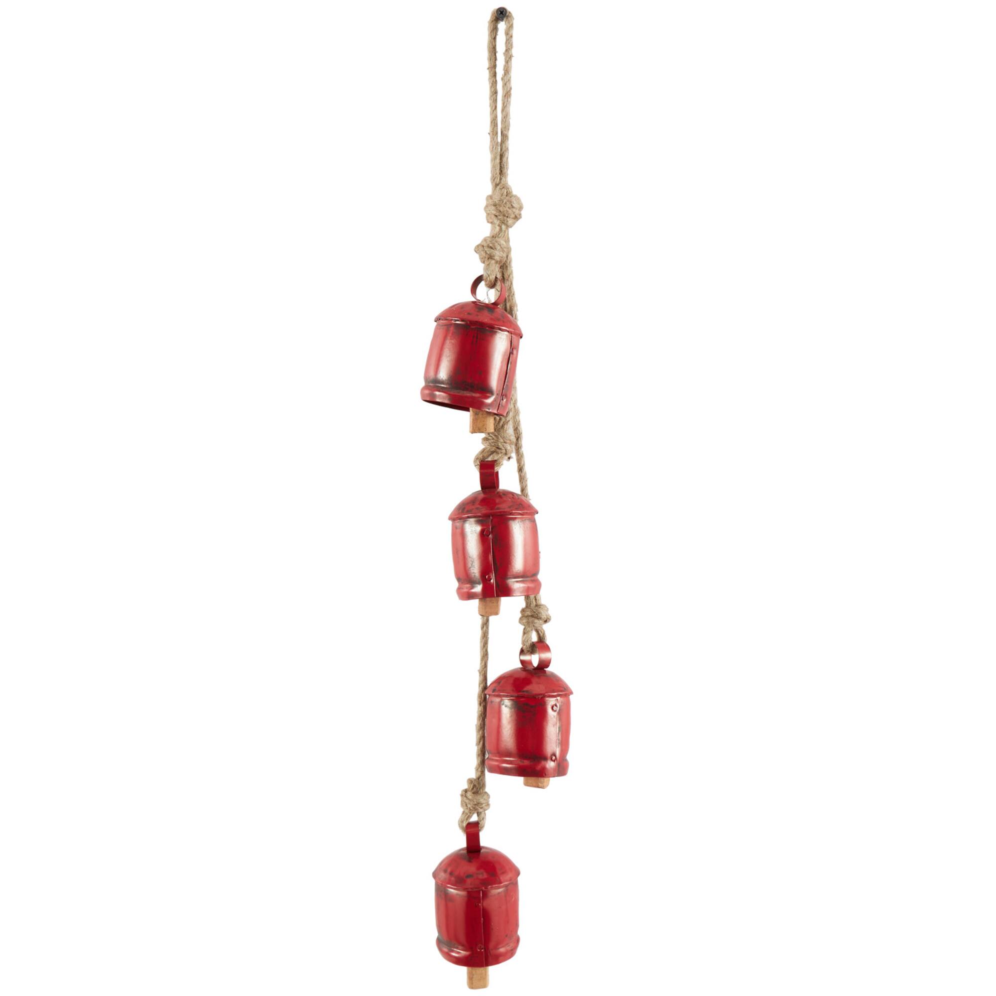 29" Metal Decorative Bell Cluster with Jute Hanging Rope
